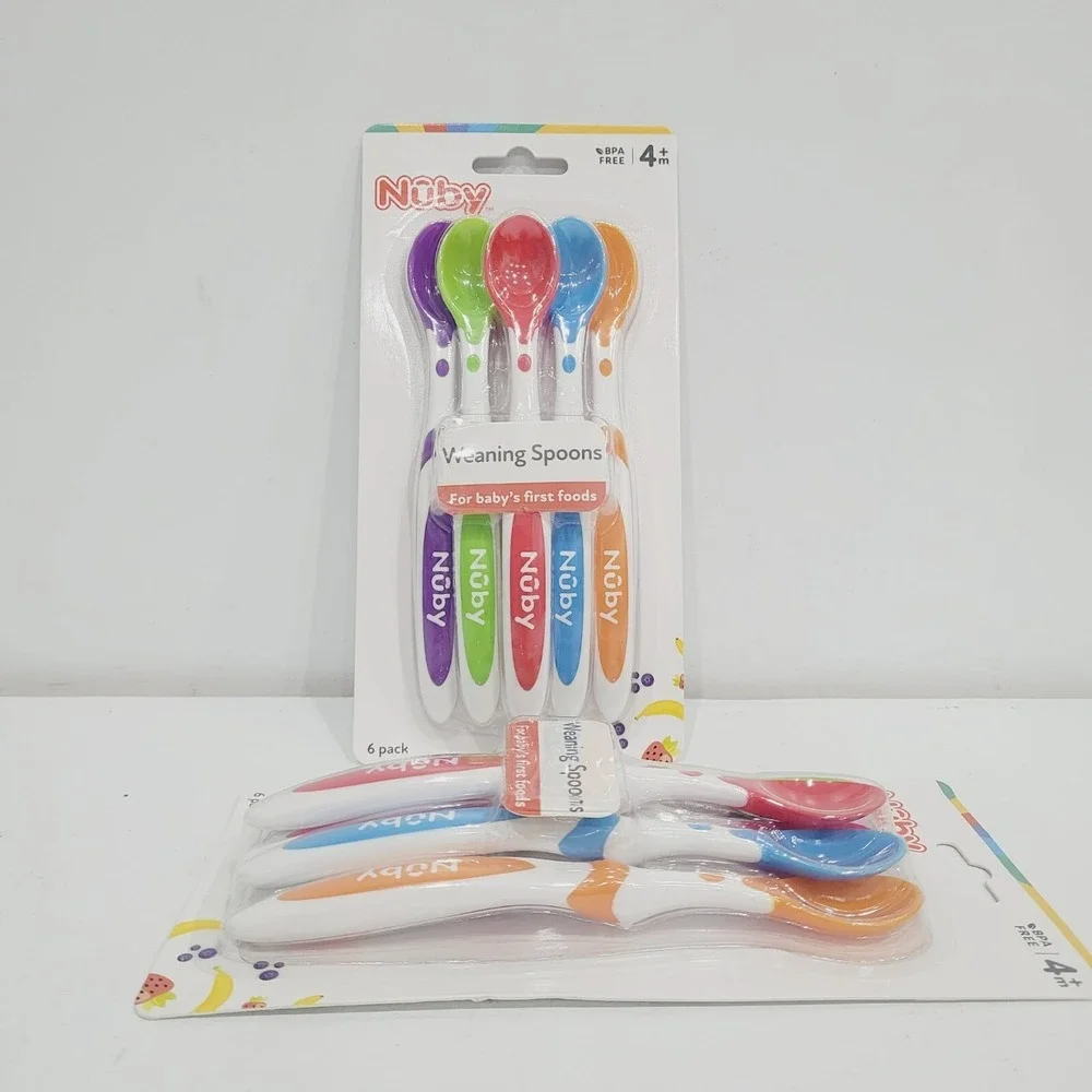 Nuby‎ BPA-Free Baby Weaning Spoons 12pk – Long Handle, Colorful, Easy Hold